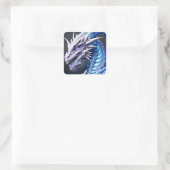 Cooles Weiß und Blauer Drachen Kunst Quadratischer Aufkleber (Tasche)