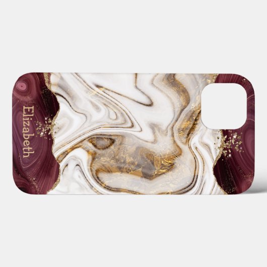 Cooles weißbraunes goldbraunes Burgundy-Marmortext Case-Mate iPhone Hülle (Rückseite (Horizontal))