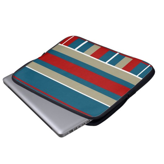 Cooles weißes gestreiftes Muster blaues Rot-TANs Laptopschutzhülle (Vorne Knopf)