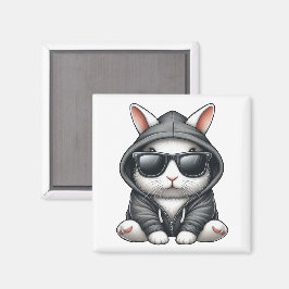 Cooles Weißes Kaninchen in Hoodie und Sonnenbrille Magnet