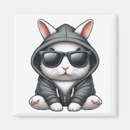 Cooles Weißes Kaninchen in Hoodie und Sonnenbrille Magnet