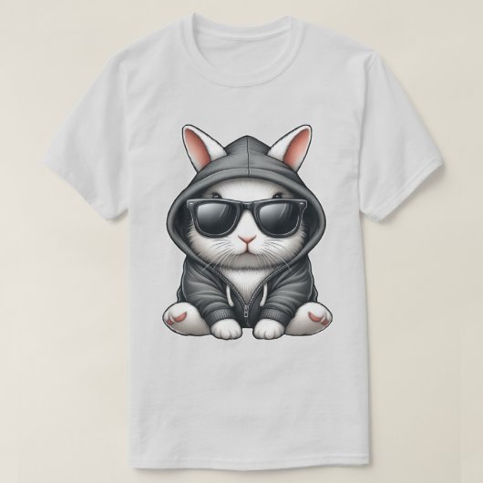 Cooles Weißes Kaninchen in Hoodie und Sonnenbrille T-Shirt (Design vorne)