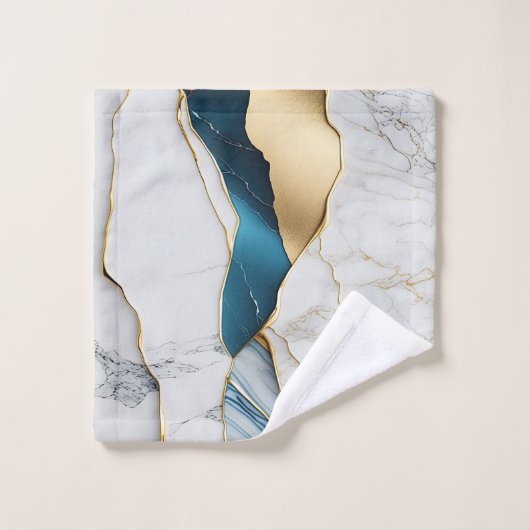 Cooles weißes türkisfarbenes Marmorgestein Badhandtuch Set (Waschlappen)