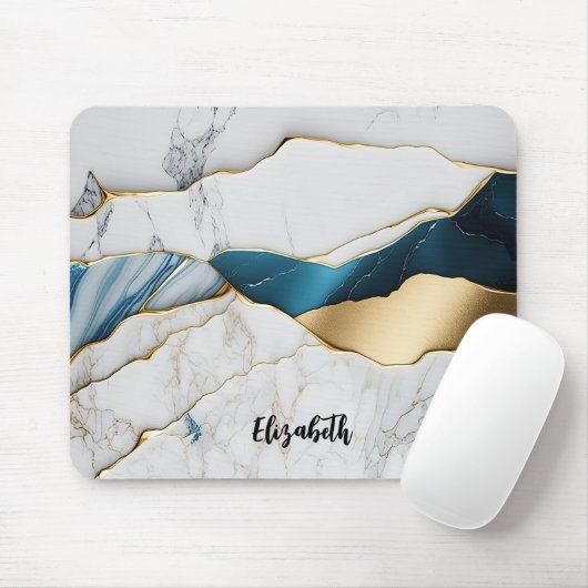 Cooles weißes türkisfarbenes Marmorgestein Mousepad (Mit Mouse)