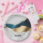 Cooles weißes türkisfarbenes Marmorgestein Pappteller (Party)