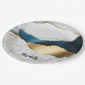 Cooles weißes türkisfarbenes Marmorgestein Pappteller (Schrägansicht)