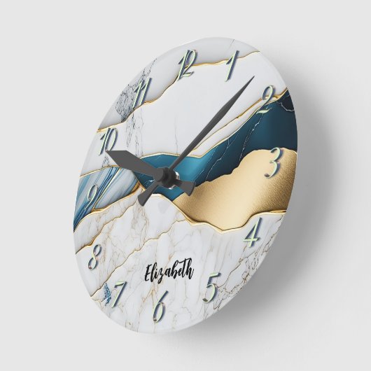 Cooles weißes türkisfarbenes Marmorgestein Runde Wanduhr (Winkel)