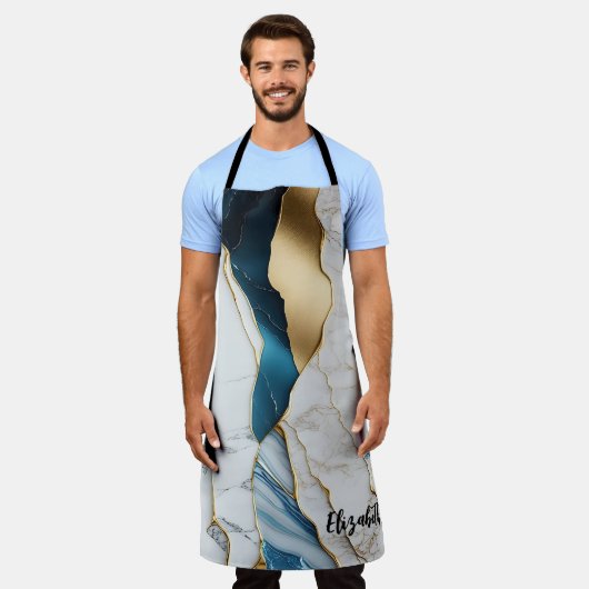 Cooles weißes türkisfarbenes Marmorgestein Schürze (Getragen)