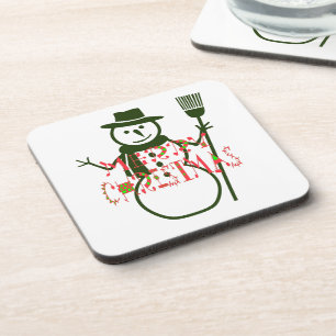 Cooles Weißes Weihnachten Grüner Schneemann Getränkeuntersetzer