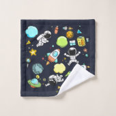 Cooles Weltraumthema - Astronauten und Raketenschi Badhandtuch Set (Waschlappen)
