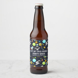 Cooles Weltraumthema - Astronauten und Raketenschi Bierflaschenetikett