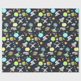 Cooles Weltraumthema - Astronauten und Raketenschi Geschenkpapier