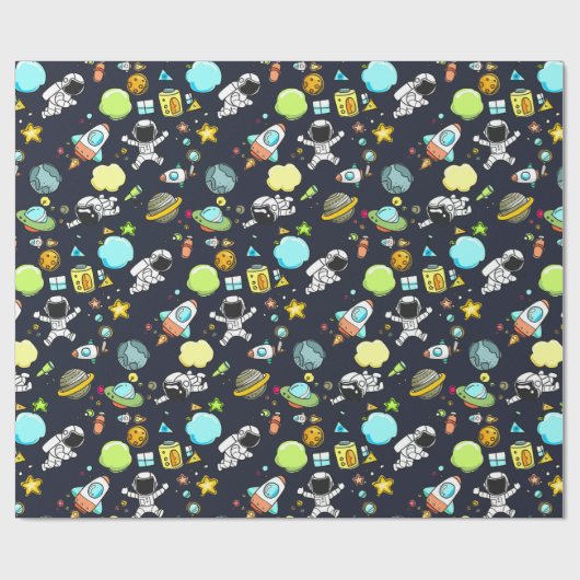 Cooles Weltraumthema - Astronauten und Raketenschi Geschenkpapier (Flach)