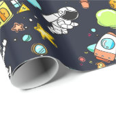 Cooles Weltraumthema - Astronauten und Raketenschi Geschenkpapier (Rolleneckpunkt)