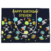 Cooles Weltraumthema - Astronauten und Raketenschi Große Geschenktüte (Rückseite)