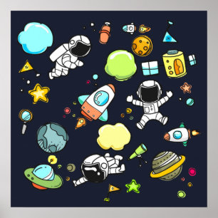 Cooles Weltraumthema - Astronauten und Raketenschi Poster