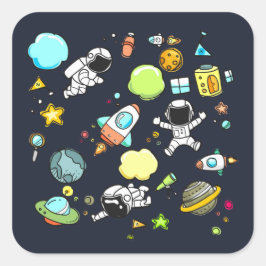 Cooles Weltraumthema - Astronauten und Raketenschi Quadratischer Aufkleber