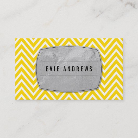 COOLES Zickzack Muster Silberfolie gelb Visitenkarte (Vorderseite)