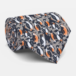 COOLEST Gray Allover Penguin Pattern Krawatte