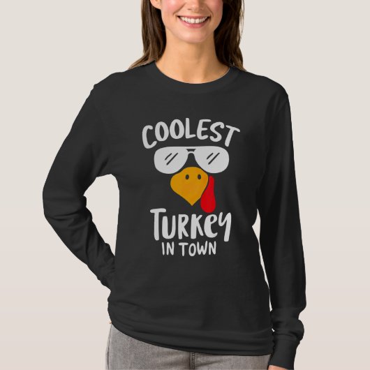 Coolest Turkey in Town Boys Thanksgiving Funny Aut T-Shirt (Vorderseite)