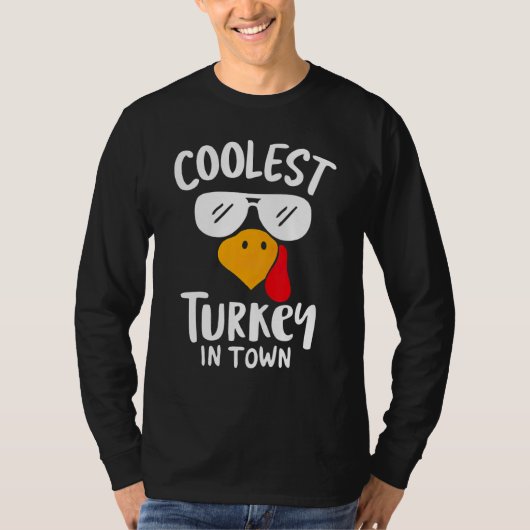 Coolest Turkey in Town Boys Thanksgiving Funny Aut T-Shirt (Vorderseite)