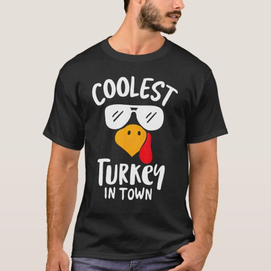 Coolest Turkey in Town Boys Thanksgiving Funny Aut T-Shirt (Vorderseite)