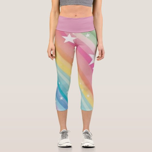 Coolnut Rainbow Stars Stripes High Waisted Capris (Vorderseite)