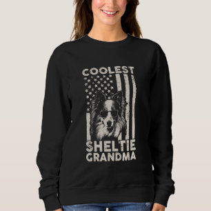 Coolste Sheltie-Oma Vintage-Amerikanische-Flagge L Sweatshirt