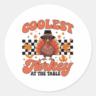 Coolste Turkey am Tisch Lustiger Thanksgiving-Kid Runder Aufkleber