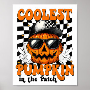 Coolster Kürbis im PatchHalloween-Shirt-Junge K Poster