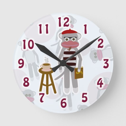 Coolsville Beatnik Sock Monkey Niedlicher Cartoon Runde Wanduhr (Vorderseite)