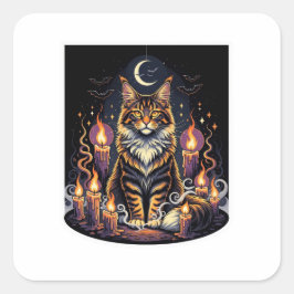 Coon mit Kerzen - Maine Coon Halloween Quadratischer Aufkleber