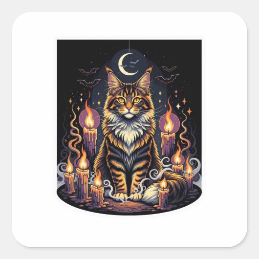 Coon mit Kerzen - Maine Coon Halloween Quadratischer Aufkleber (Vorderseite)