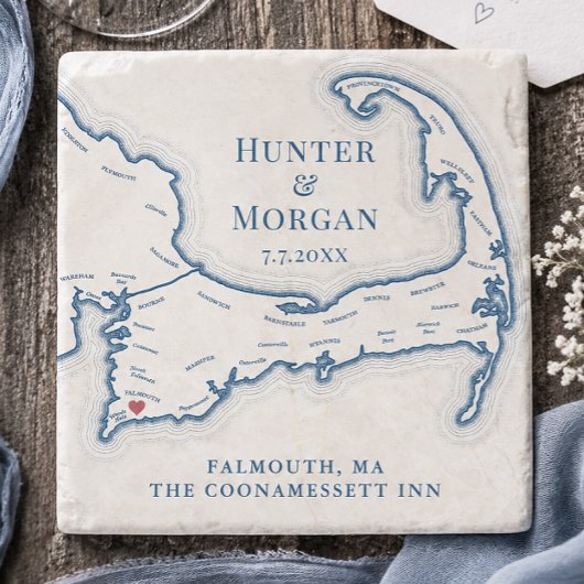 Coonamessett Hochzeitsgeschenk Cape Cod Karte Steinuntersetzer
