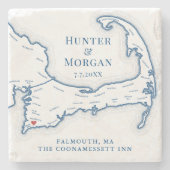 Coonamessett Hochzeitsgeschenk Cape Cod Karte Steinuntersetzer (Vorderseite)