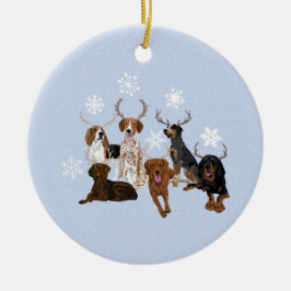 Coonhound Antlers Blue Keramik Ornament