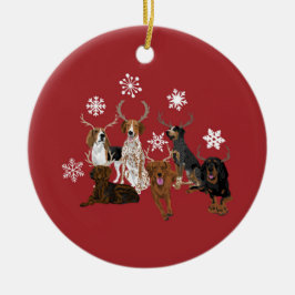 Coonhound Antlers Red Keramik Ornament