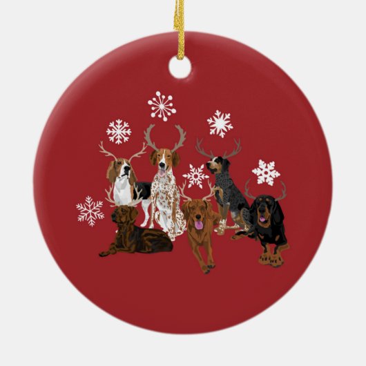 Coonhound Antlers Red Keramik Ornament (Hinten)