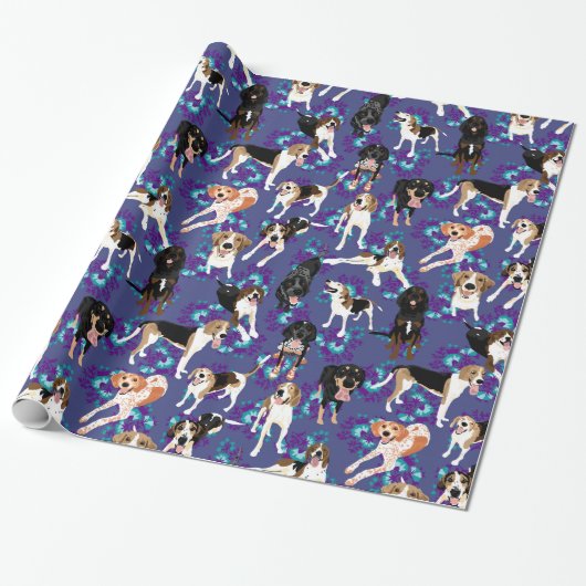 Coonhound-Blumen (Blau) Geschenkpapier (Ungerollt)