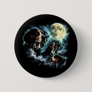 Coonhound Heulen unter dem Mond Rustikaler Hund Button