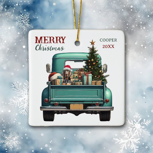 Coonhound Hund Retro Truck Weihnachten Keramikornament