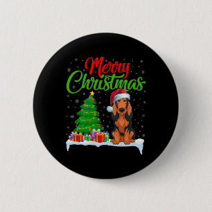 Coonhound Hund Weihnachtsbaum Lichter Weihnachten Button