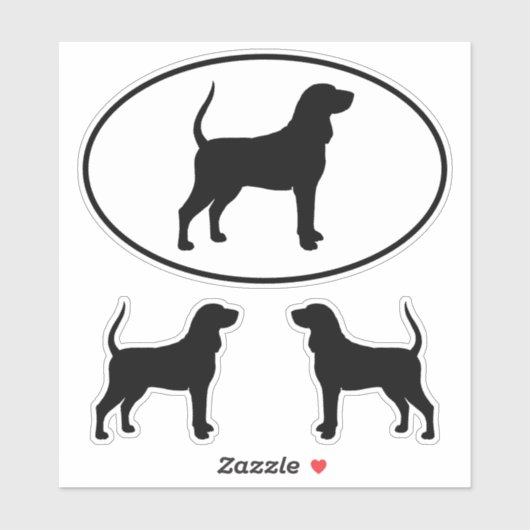 Coonhound Hunde Silhouetten Vinyl Sticker Set (Blatt)