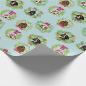 Coonhound-Kränze auf Blau Geschenkpapier (Ecke)
