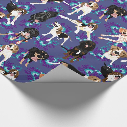 Coonhound mit Blumen (blau) Geschenkpapier (Ecke)