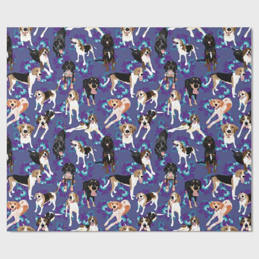 Coonhound mit Blumen (blau) Geschenkpapier (Flach)