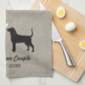 Coonhound-Silhouetten mit Herzen und Text Küchentuch (Viertel Falte)
