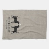 Coonhound-Silhouetten mit Herzen und Text Küchentuch (Horizontal)