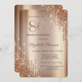 Cooper Glitzer Tropfen 80. Geburtstag Einladung (Vorne/Hinten)