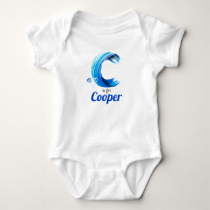 Cooper Name Reveal Letter C Boy Blue Paint Ocean Baby Strampler